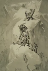 Überquerung einer Gletscherspalte, aus Zehn Szenen beim letzten Aufstieg auf den Mont Blanc, einschließlich fünf Ansichten vom Gipfel, von J.D.H. Browne, veröffentlicht 1853